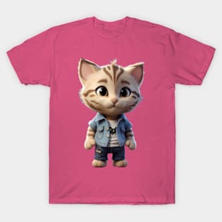 Cute tabby kitten in denim outfit T-Shirt